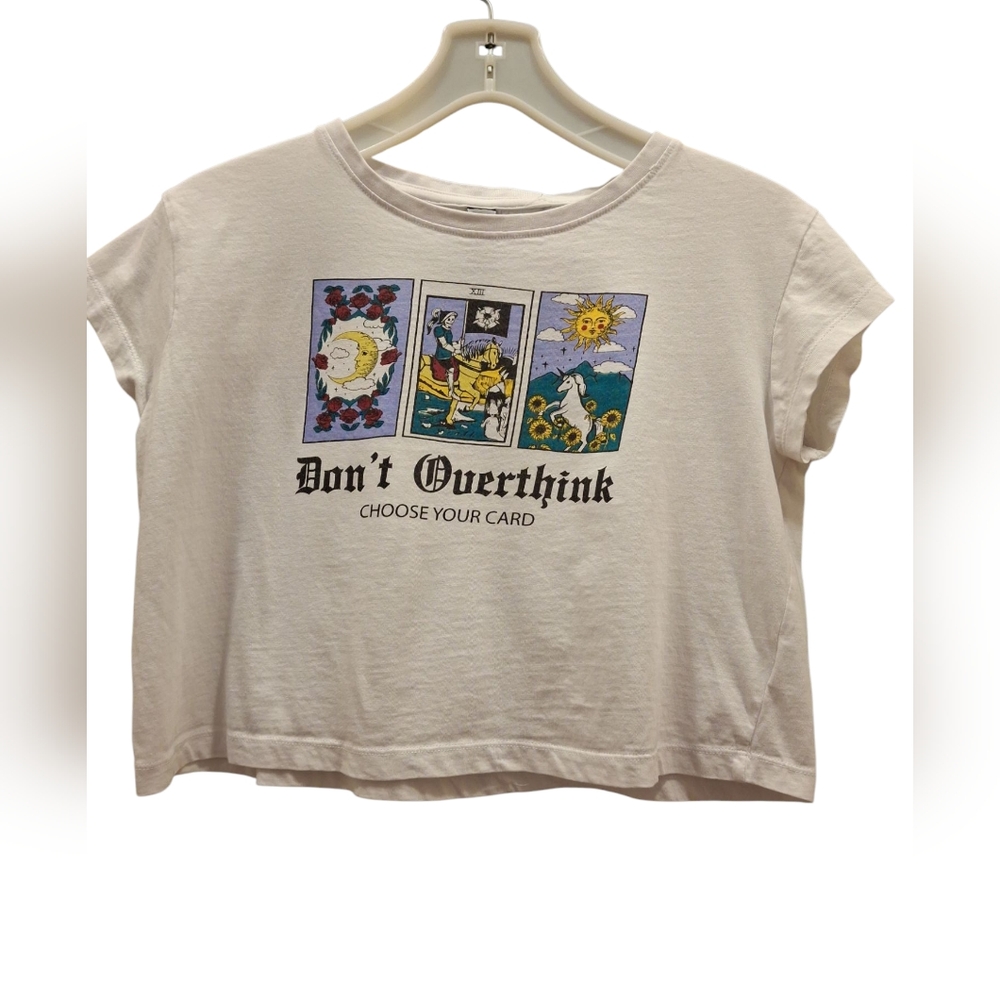 "Womans" Sz. S Cropped Graphic  T-Shirt. Tarot Cards. Don't overthink.....
